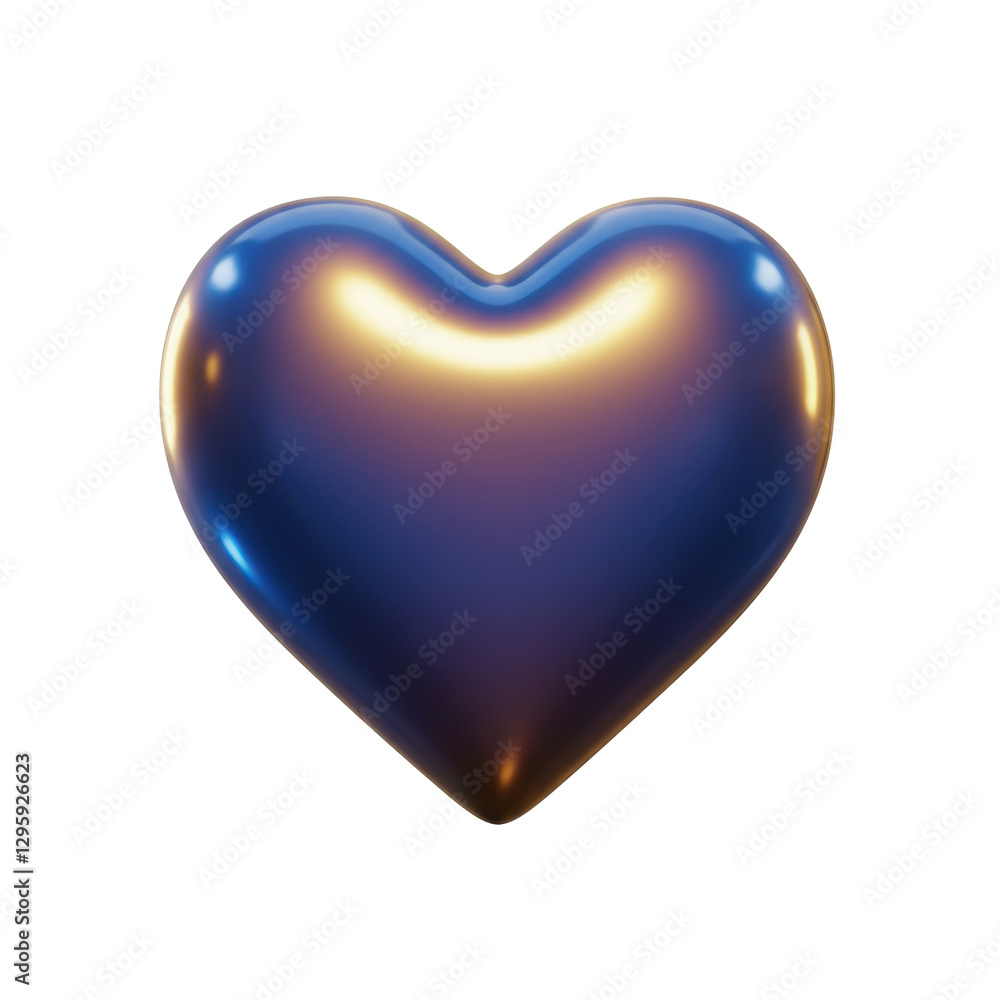 Isolated Reflective Blue and Gold Heart Shape Isolated Reflective Blue and Gold Heart Shape