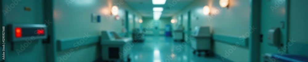 Blur background of hospital corridor with fluorescent lights and old medical equipment, medical facility, hospital room, clinical environment Blur background of hospital corridor with fluorescent lights and old medical equipment, medical facility, hospital room, clinical environment
