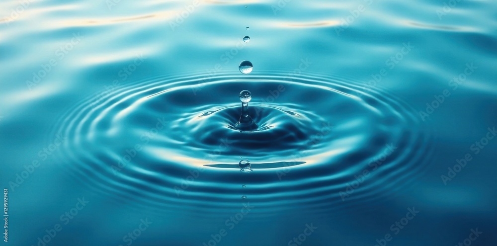 Calm ocean surface with clear water drop and circular waves, clear water, blue water, serenity Calm ocean surface with clear water drop and circular waves, clear water, blue water, serenity