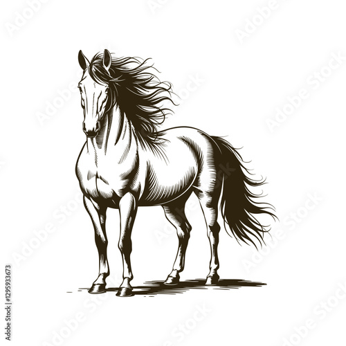 Vintage engraving woodcut horse vector illustration art design