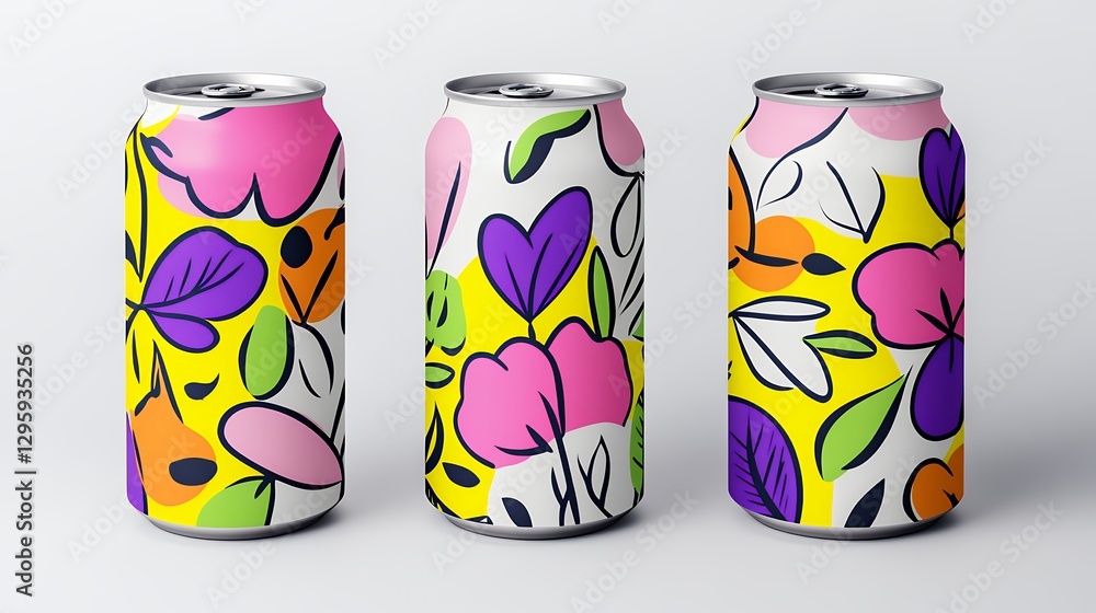 Obraz premium Vibrant Abstract Floral Designs On Aluminum Cans, Generative AI.