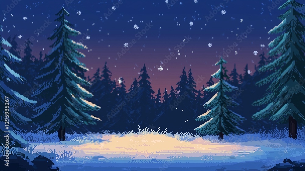 Fototapeta premium Pixel Winter Forest Night