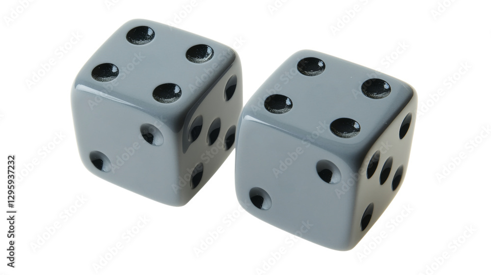Two gray dice showing opposite sides on transparent background Two gray dice showing opposite sides on transparent background