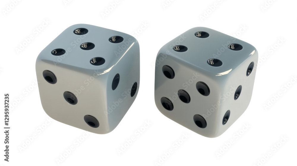 Two white dice showing four and five on transparent background Two white dice showing four and five on transparent background