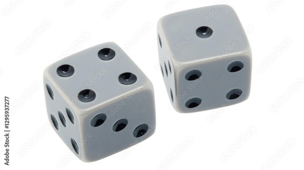 Two gray dice showing four and one on transparent background Two gray dice showing four and one on transparent background