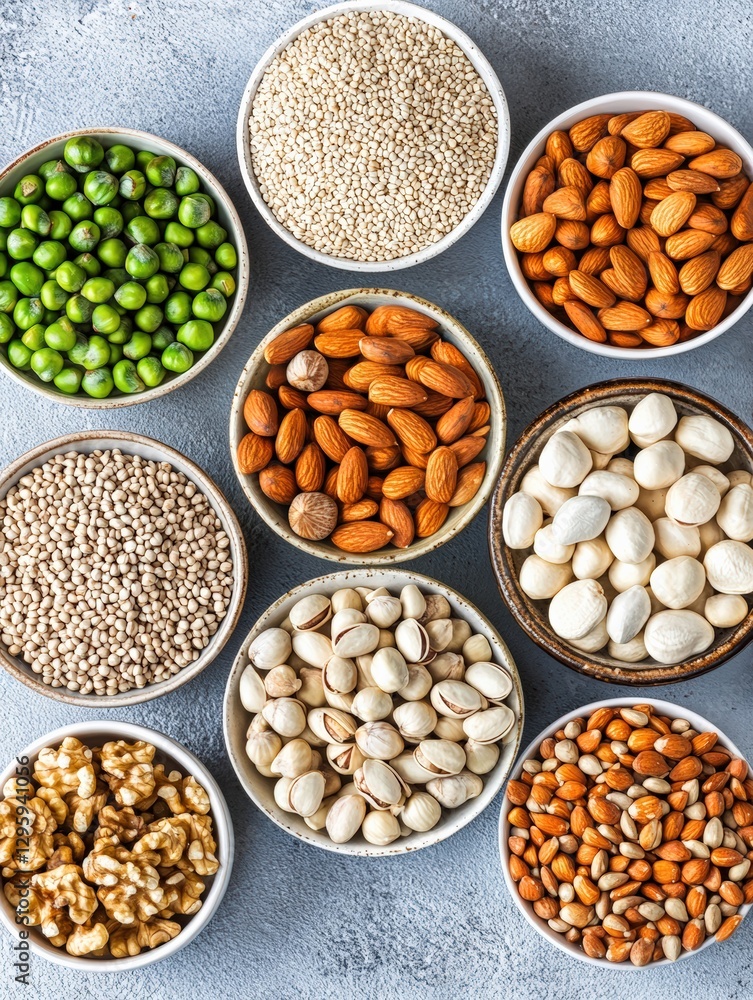 Assorted Healthy Ingredients: Nuts, Seeds, and Legumes Assorted Healthy Ingredients: Nuts, Seeds, and Legumes