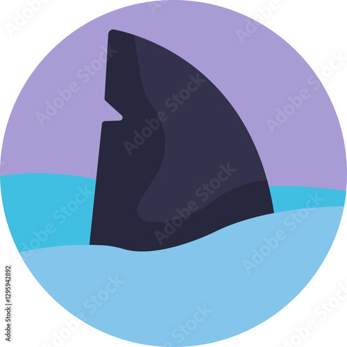 A stylized shark fin rising above the water, symbolizing oceanic danger while surfing.