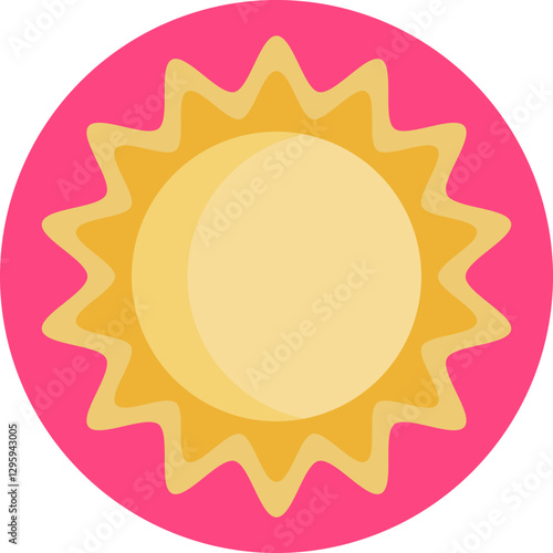 A stylized sun, highlighting the warm, sunny weather for surfing adventures.