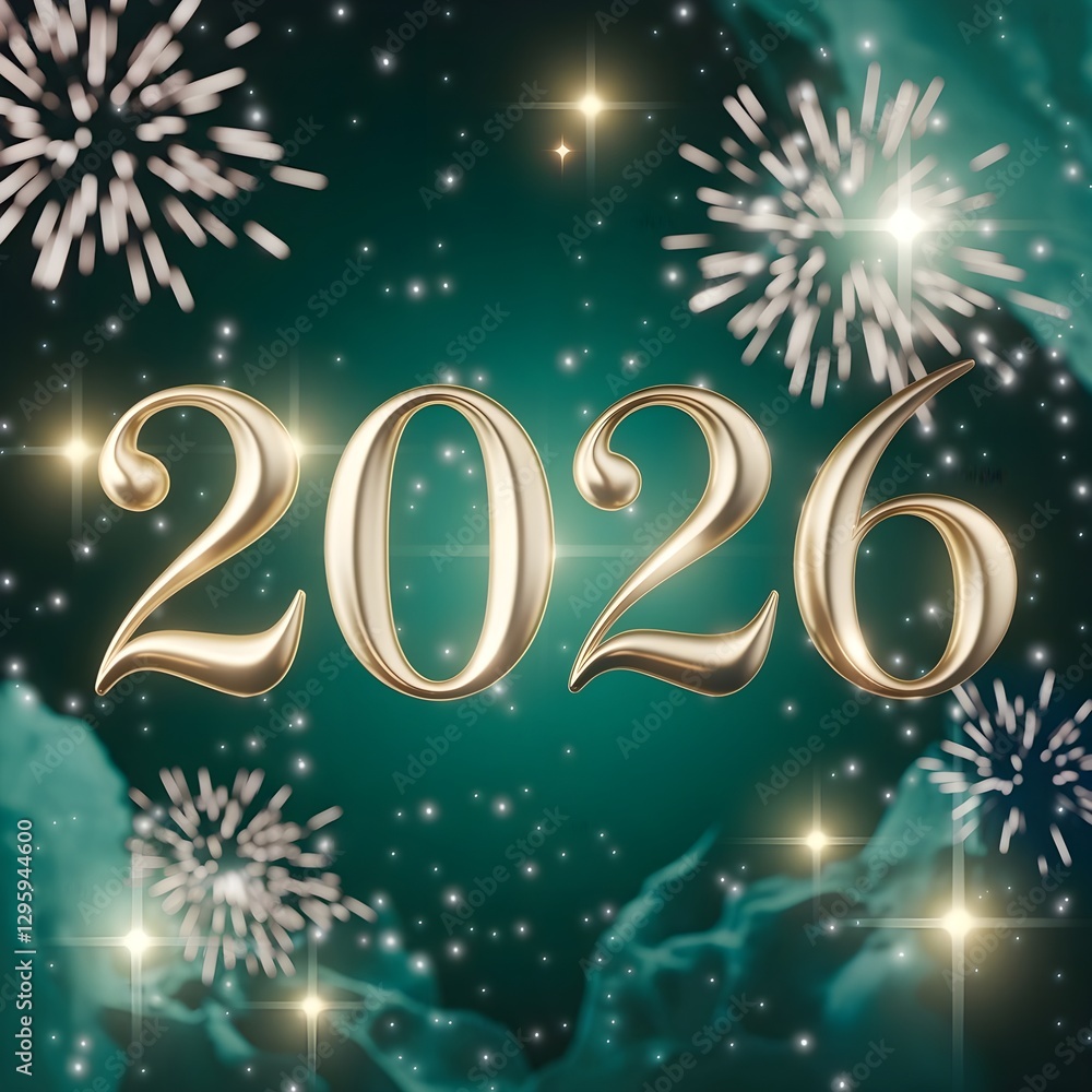 2026 Happy New Year text with sparkling stars on a green background, Happy new Year 2026 2026 Happy New Year text with sparkling stars on a green background, Happy new Year 2026