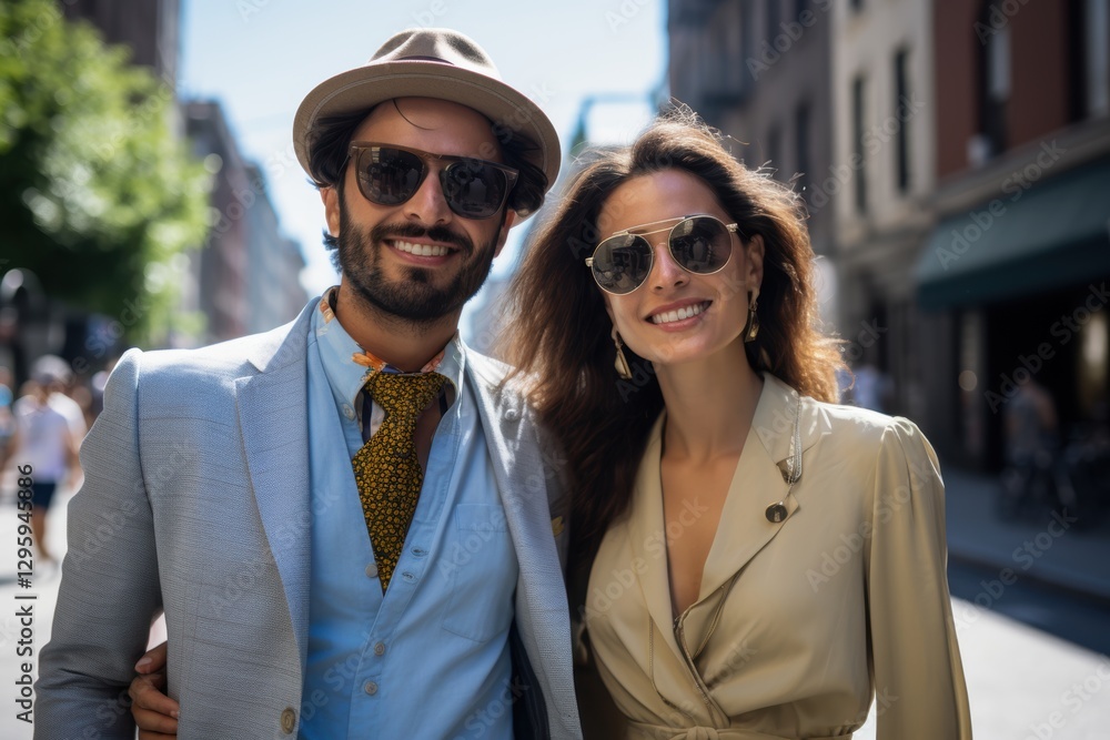 A man and a woman are smiling for the camera A man and a woman are smiling for the camera