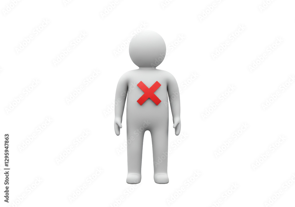 Isolated Cartoon Stick Figure with Red Cross Symbol Isolated Cartoon Stick Figure with Red Cross Symbol
