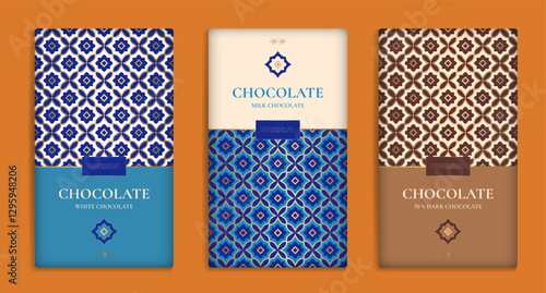 Luxury packaging design of chocolate bars. Vintage vector ornament template. Elegant, classic elements. Great for food, drink and other package types. Can be used for background and wallpaper.