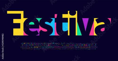 Festival colorful alphabet, art colored letters, joyful funny font for bright geometric logo, Mexican or Indian fest headline, birthday greeting card, school project design. Vector typographic design.