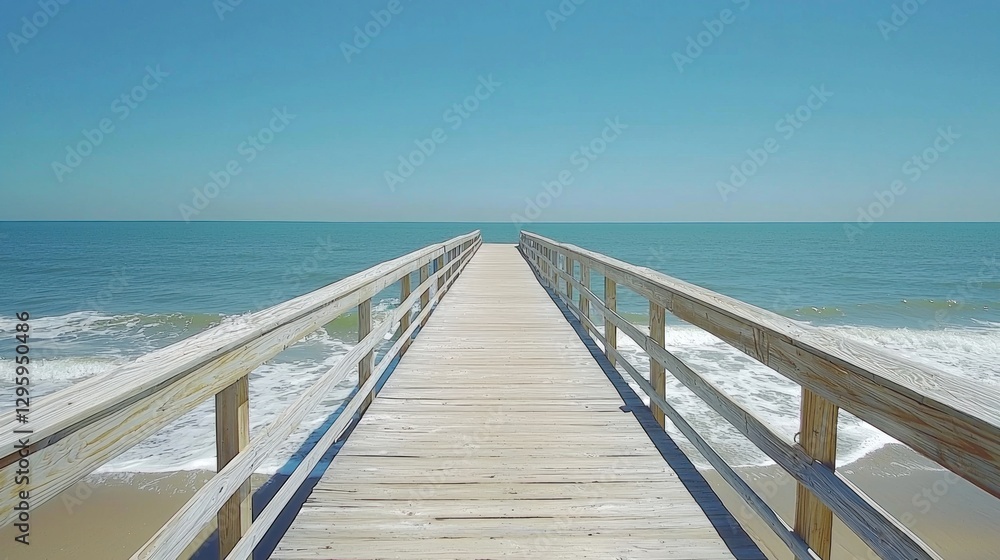 Old Wooden Pier Overlooking Calm Sea in Florida with a Clear Sky Old Wooden Pier Overlooking Calm Sea in Florida with a Clear Sky