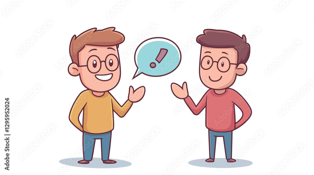 Cartoon Men Asking Questions in a Circle – Group Discussion and Curiosity