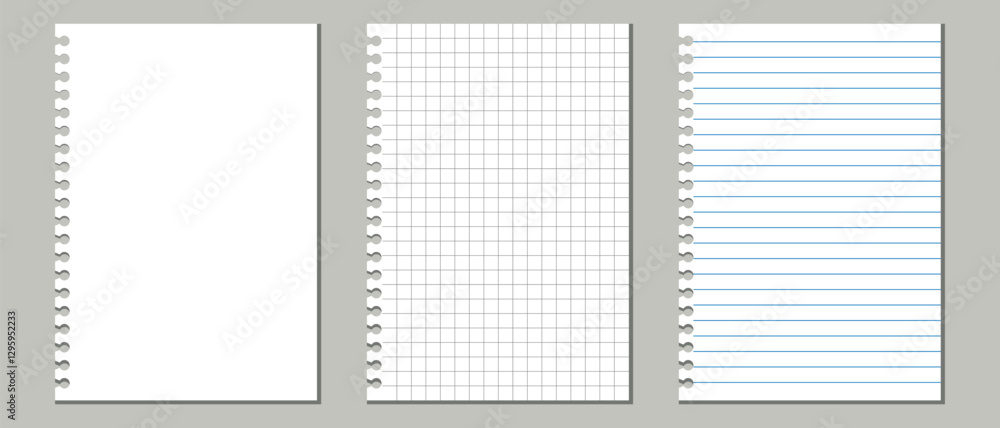 Blank notebook paper. torn empty page set with square graph and line. vector illustration. Blank notebook paper. torn empty page set with square graph and line. vector illustration.