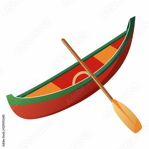 Canoe with paddle on white background