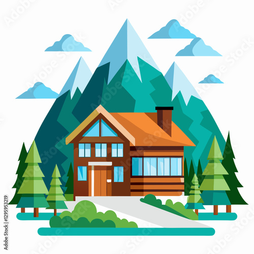 Mountain Lodge surrounded by mountains and trees