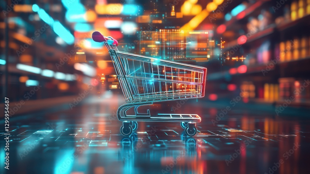 Digital Shopping Cart, City Night Digital Shopping Cart, City Night