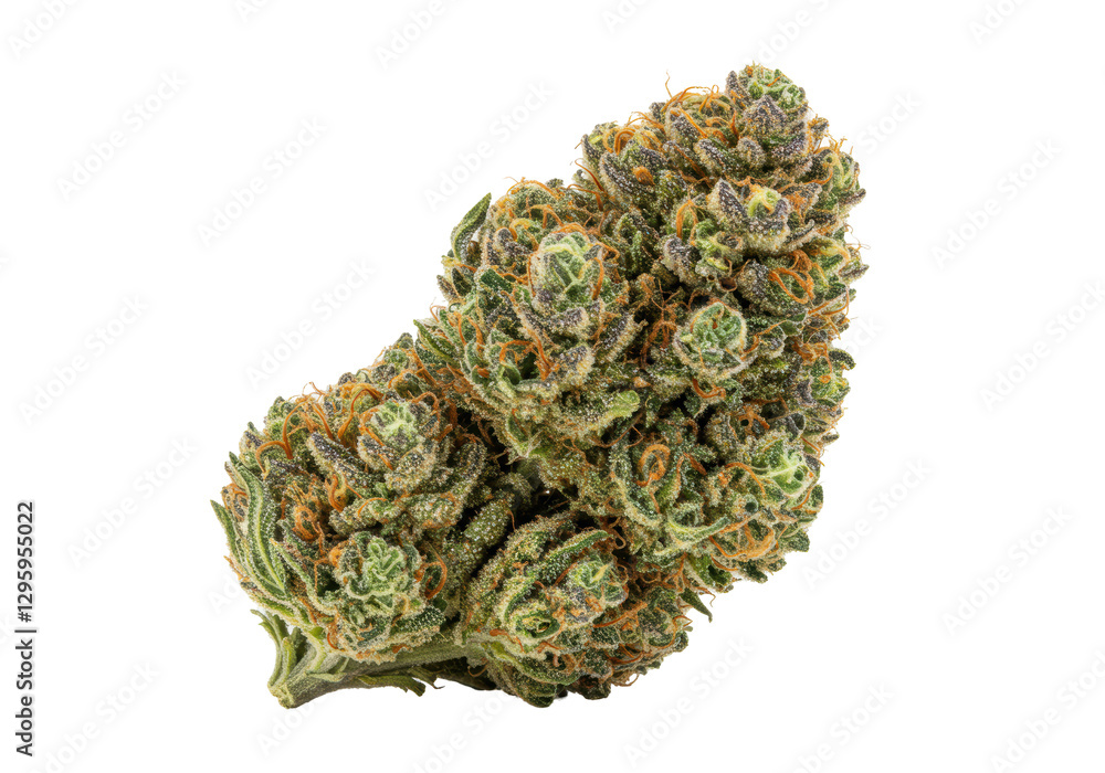Isolated Close-up of a Dense Marijuana Bud with Orange Hairs and Crystalline Trichomes Isolated Close-up of a Dense Marijuana Bud with Orange Hairs and Crystalline Trichomes