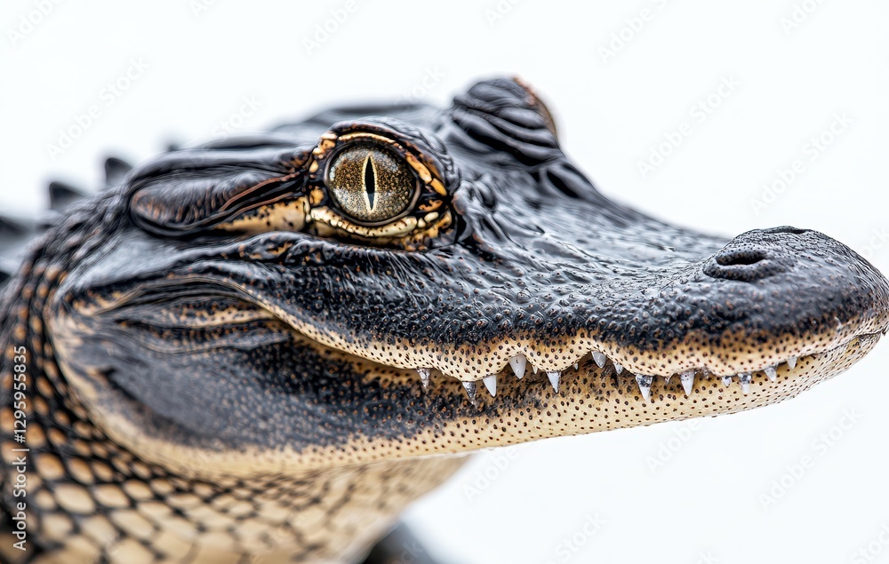 Fototapeta premium Close-Up Portrait of a Crocodile with Intricate Scales and Sharp Teeth Against a Plain Background Illuminating Its Unique Features and Detail