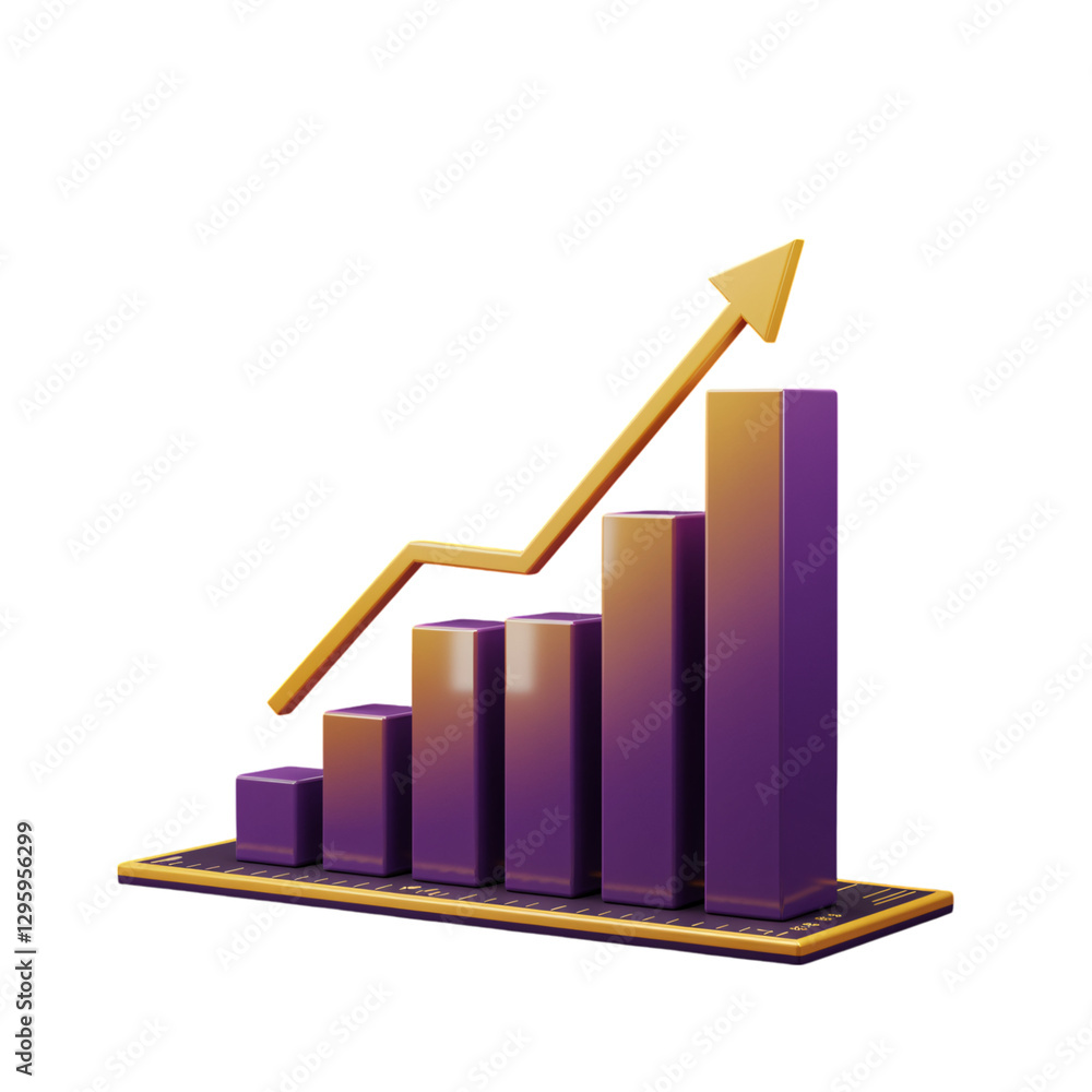 A visually appealing 3D bar graph showcasing a positive upward trend A visually appealing 3D bar graph showcasing a positive upward trend