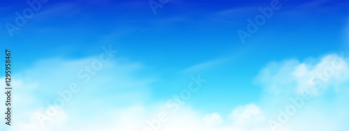 Sky blue background,Summer clear sky, cloud over beach.Vector horizon Spring natural landscape sunlight  ,Panorama cartoon sky with dramatic cloudy before sunset.Nature background for web banner