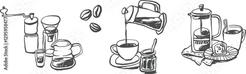 Hand-drawn coffee illustrations, hand sketched design