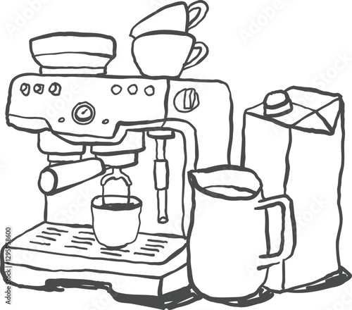 Hand-drawn espresso machine illustrations, hand sketched design