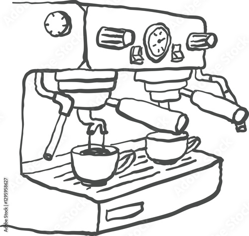 Hand-drawn espresso machine illustrations, hand sketched design