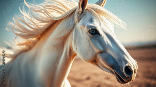 Wallpaper Mural Beautiful white horse with blue eyes running outdoors Torontodigital.ca
