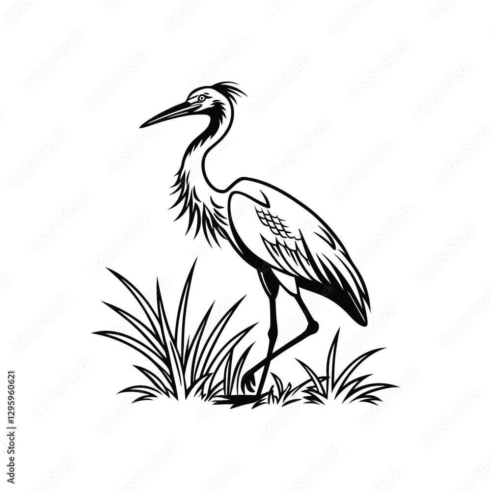 Obraz premium Vector Logo Of A Heron simple Lines Long Necked