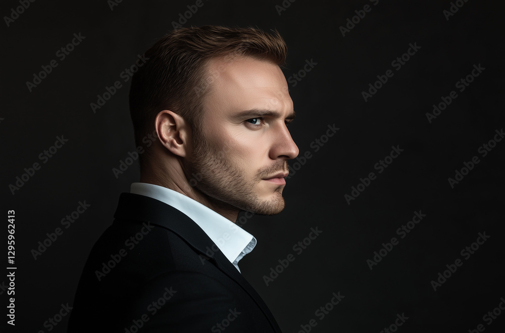 Fototapeta premium Photograph of a confident, handsome man in a black suit