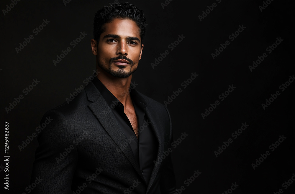Obraz premium Photograph of a confident, handsome man in a black suit