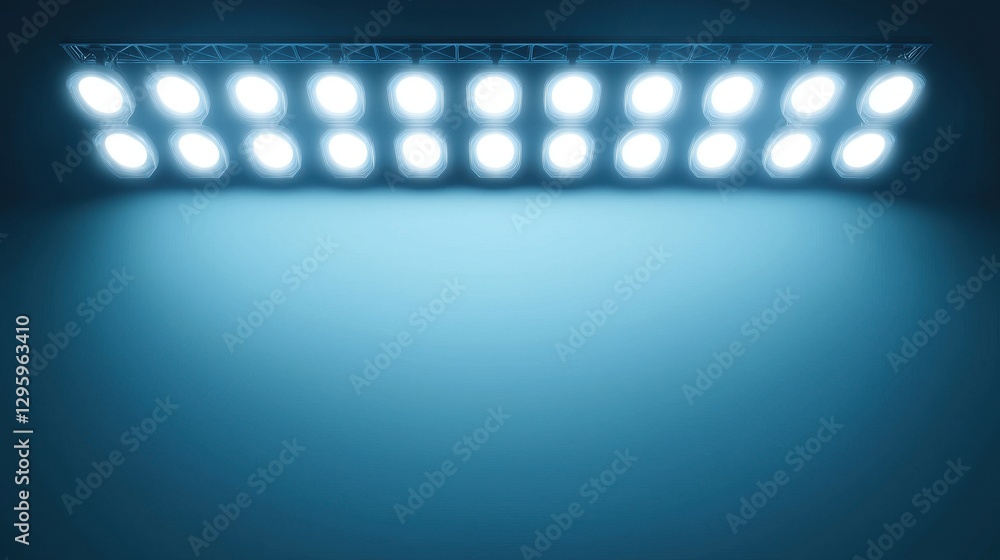 Obraz premium Bright Stage Lights Illuminating Empty Space with Blue Background