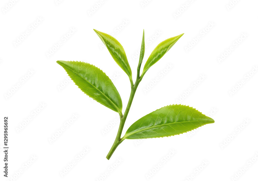 Isolated Fresh Green Tea Leaves on Stem Isolated Fresh Green Tea Leaves on Stem
