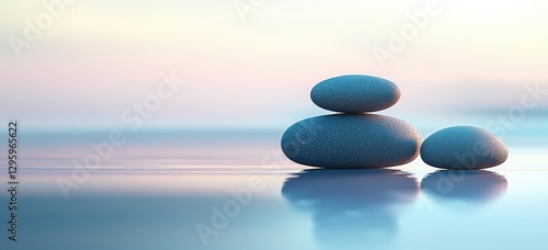 Wallpaper Mural Serene Stack Of Smooth Pebbles Reflecting On Calm Water Under A Soft Pastel Sky Torontodigital.ca