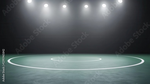 Brightly Lit Wrestling Ring with Dark Background and Circular Mat