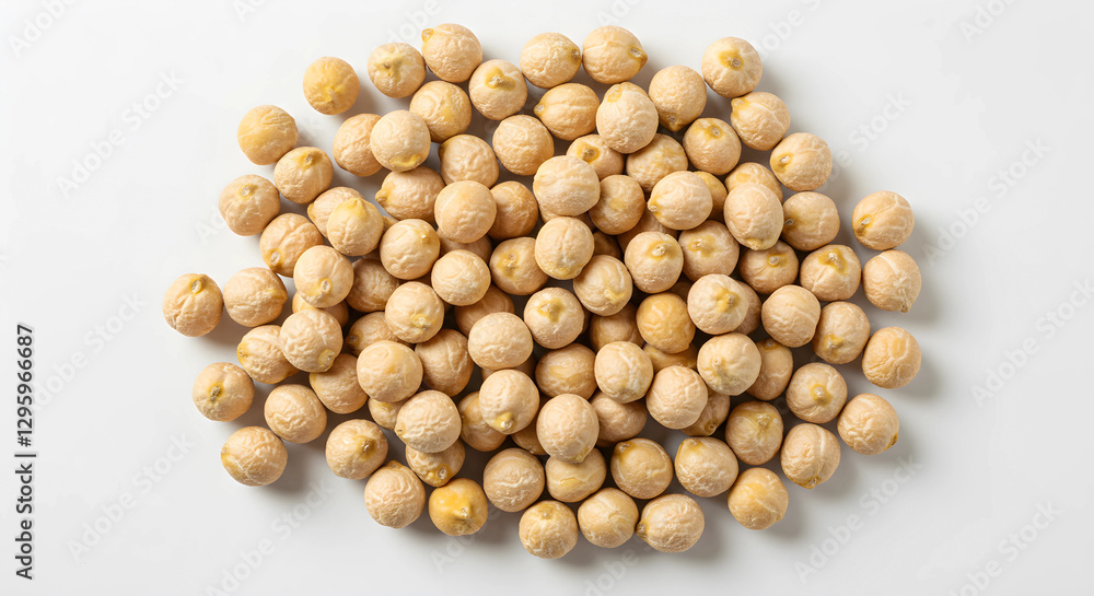 Raw Chickpeas, Dried Chickpea Pile, Top View, Isolated on White Background Raw Chickpeas, Dried Chickpea Pile, Top View, Isolated on White Background