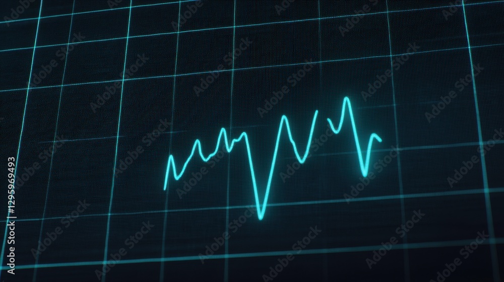Blue Electrocardiogram Pulse on Dark Grid Background in Abstract Design Blue Electrocardiogram Pulse on Dark Grid Background in Abstract Design