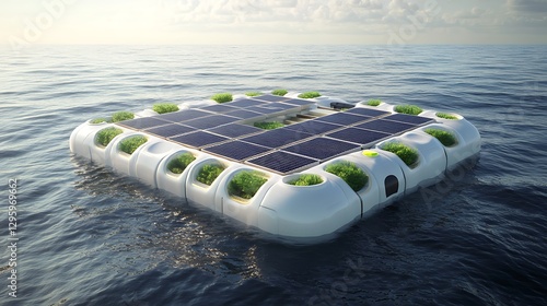 Floating solar farm, ocean, sustainable, green energy, futuristic, concept photo