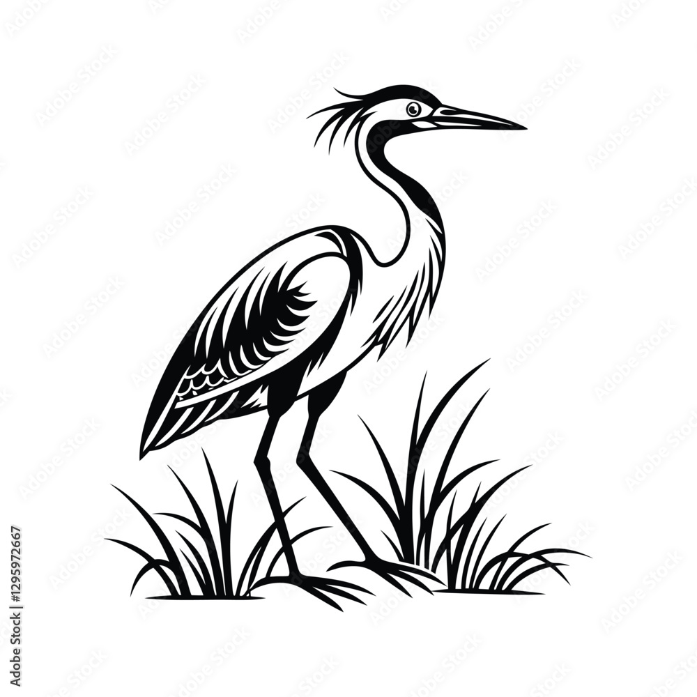 Obraz premium Vector Logo Of A Heron simple Lines Long Necked