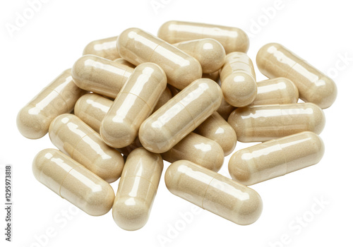 Isolated Pile of Herbal Supplement Capsules photo