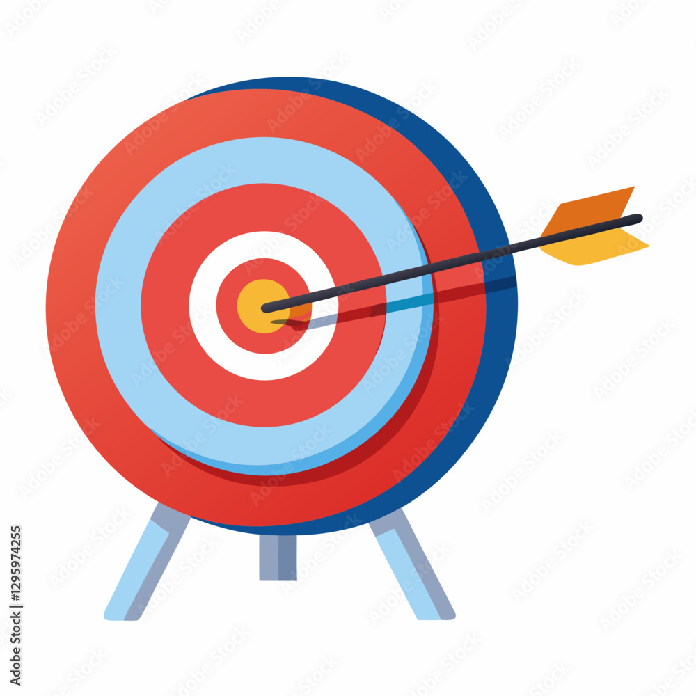 Archery target with arrow hitting center on white background Archery target with arrow hitting center on white background