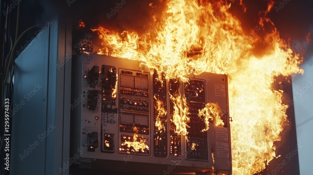 Fototapeta premium Electrical Panel Fire Outdoors (1)