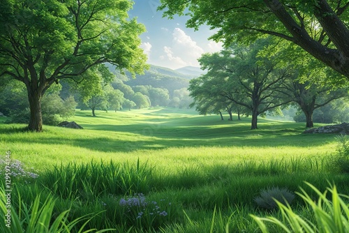 Serene Green Backgrounds of Tranquil Grassy Landscapes