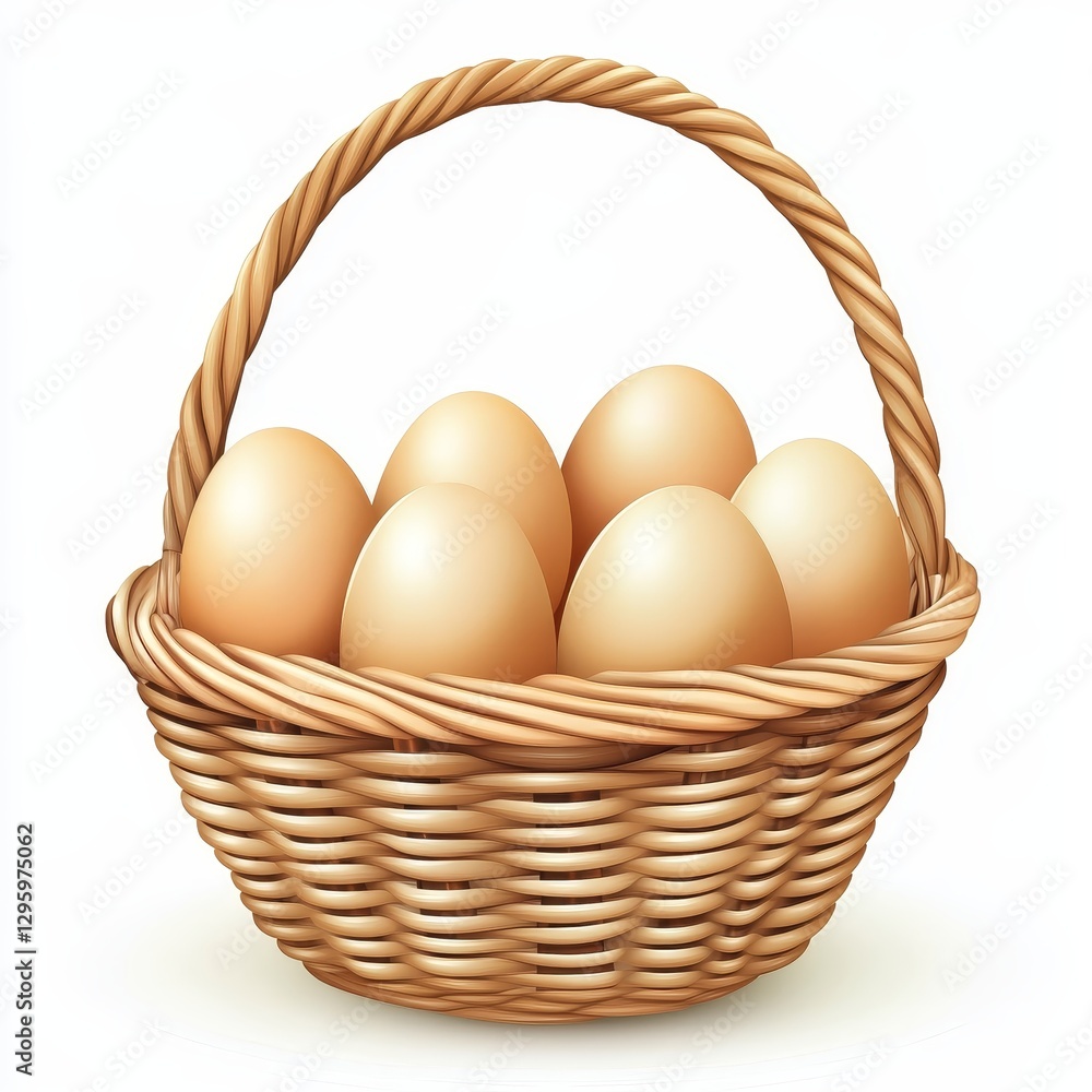 Egg Basket Filled with Fresh Brown Eggs on White Background Perfect for Rustic Decor and Culinary Themes Egg Basket Filled with Fresh Brown Eggs on White Background Perfect for Rustic Decor and Culinary Themes