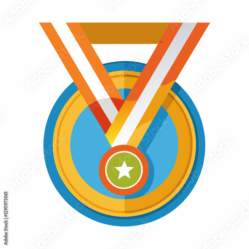 Marathon Medal in vibrant colors with ribbons on blue background