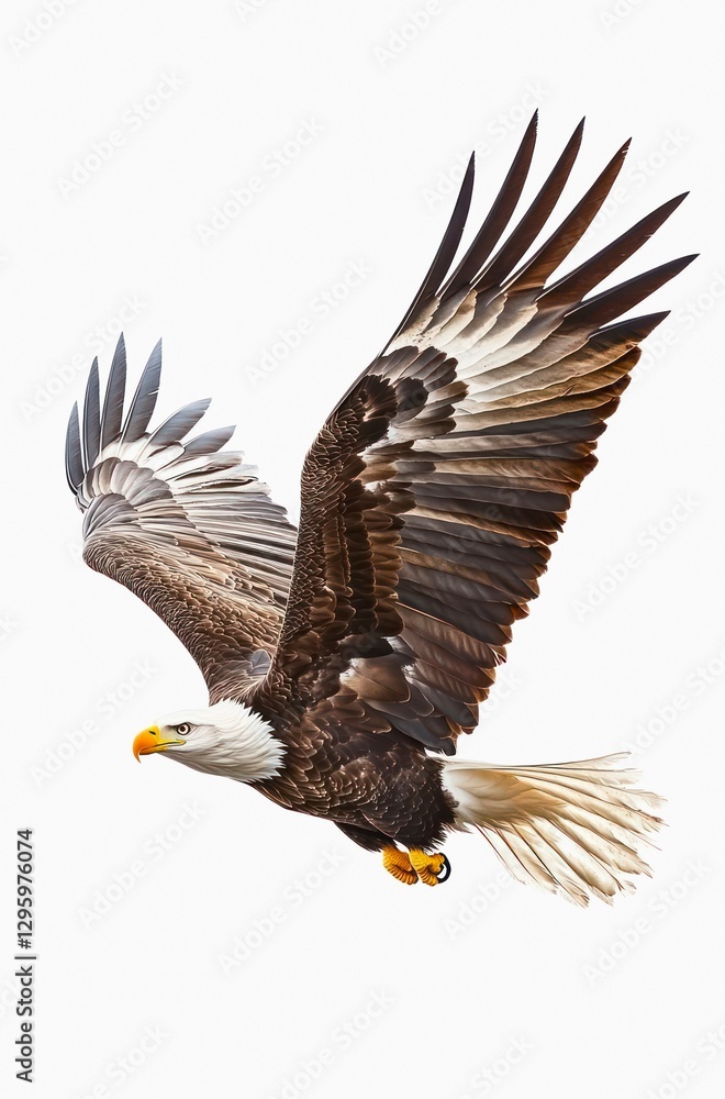 Fototapeta premium Flying American bald eagle isolated on white background.