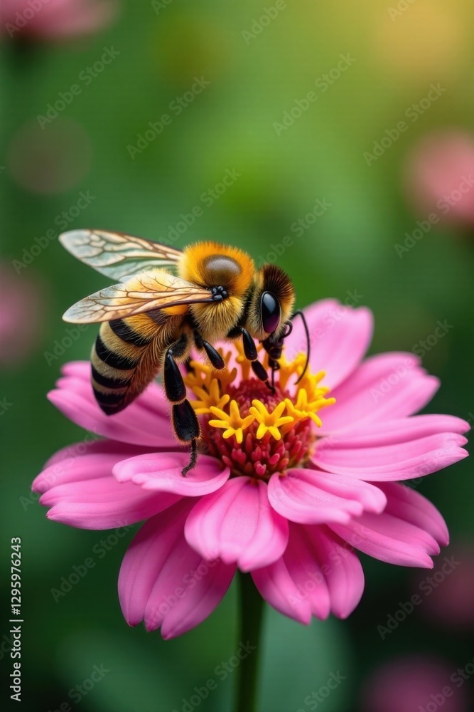 Happy bee collecting nectar from flower, nature, flowers, petals Happy bee collecting nectar from flower, nature, flowers, petals